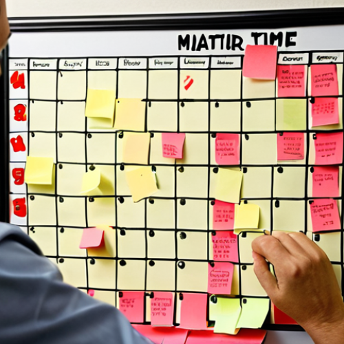 Home 4 **
* **Prompt:** Organized desk with Eisenhower Matrix (Important/Urgent quadrants) visible on a whiteboard. A person is strategically placing sticky notes representing tasks. Soft, focused lighting, warm color palette. Concept: Efficient time management.
**