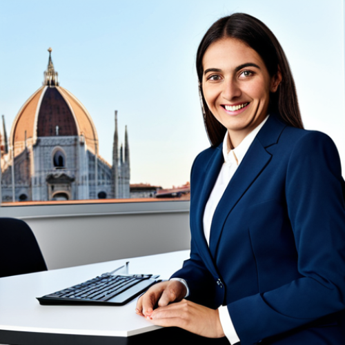 Home 6 Woman in a Modern Office**
"A professional businesswoman in a modest business suit, sitting at a desk in a modern office, fully clothed, appropriate attire, safe for work, perfect anatomy, natural proportions, professional photography, high quality, family-friendly. The office should look like a modern workspace in Milan, Italy, with a view of the Duomo in the background, showcasing career growth and resilience. The woman is smiling slightly, conveying confidence and professionalism. Safe for work, appropriate content, fully clothed, professional."
**