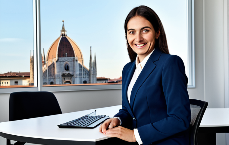 Woman in a Modern Office**
"A professional businesswoman in a modest business suit, sitting at a desk in a modern office, fully clothed, appropriate attire, safe for work, perfect anatomy, natural proportions, professional photography, high quality, family-friendly. The office should look like a modern workspace in Milan, Italy, with a view of the Duomo in the background, showcasing career growth and resilience. The woman is smiling slightly, conveying confidence and professionalism. Safe for work, appropriate content, fully clothed, professional."
**