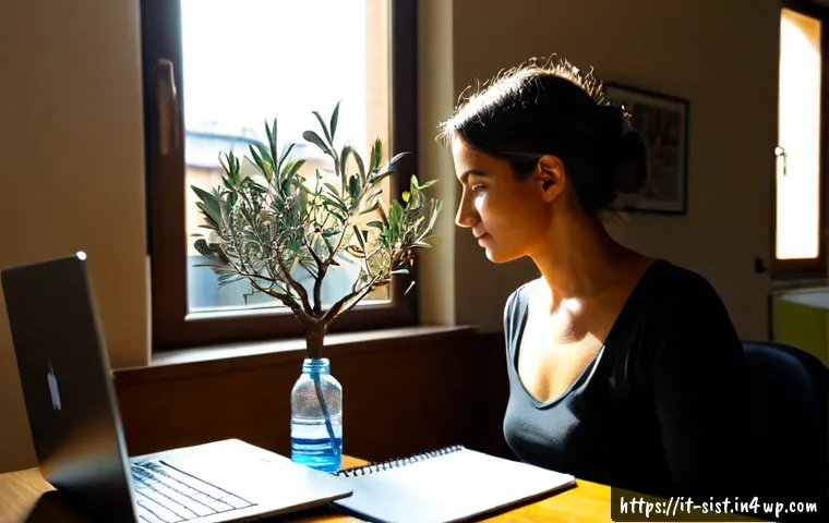 지속가능한 성취를 위한 환경적 책임 - Photorealistic Italian professional working at a sunlit home office in Milan, reviewing a sustainabl...